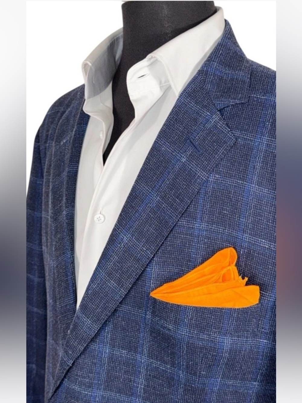 ALLEN EDMONDS LINEN SILK WOOL BLEND BLUE WINDOWPANE SPORT COAT SZ 44S